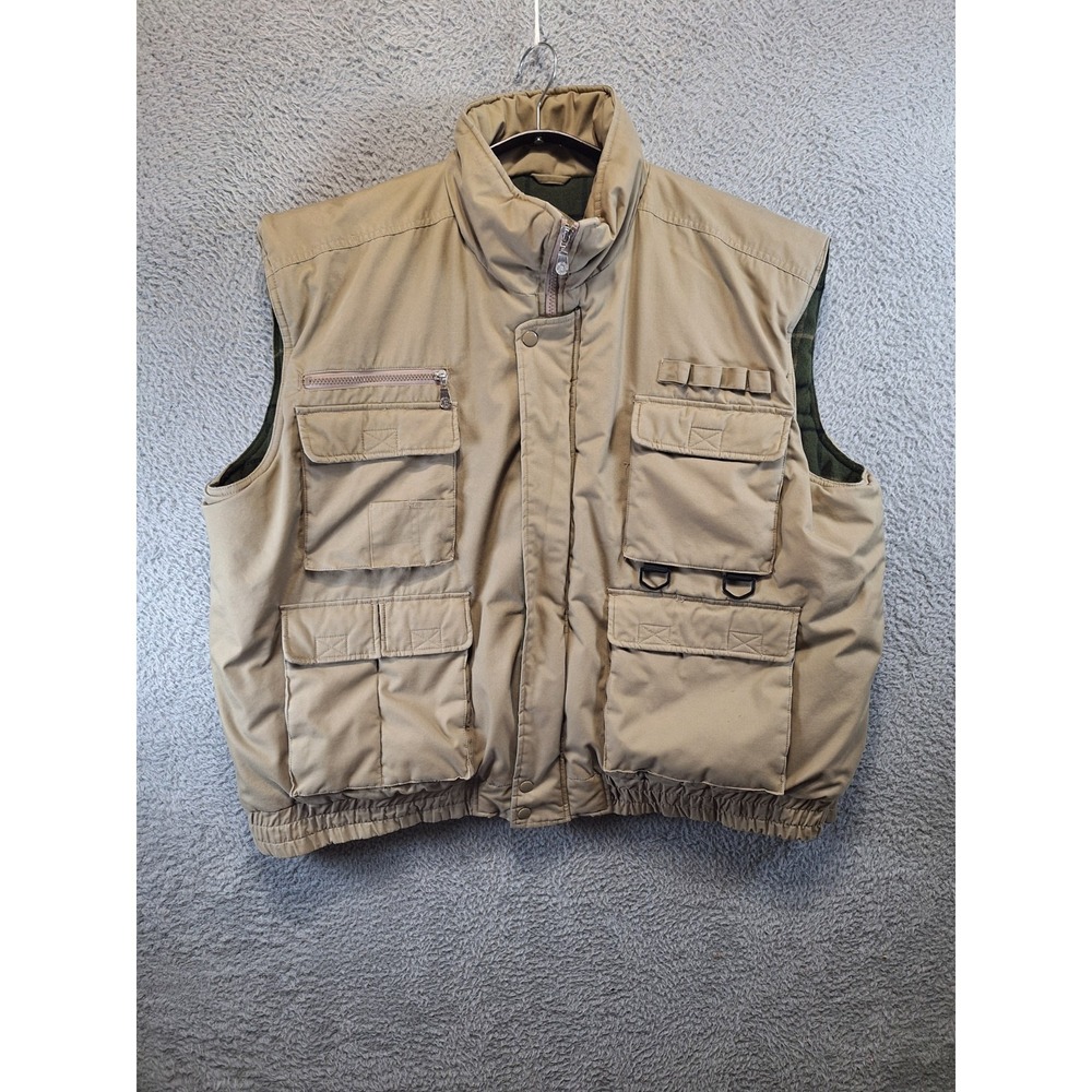 Renegade Hiking Utility Vest Mens 4XL Tan Plaid Lined Full Zip Elasticated Hem